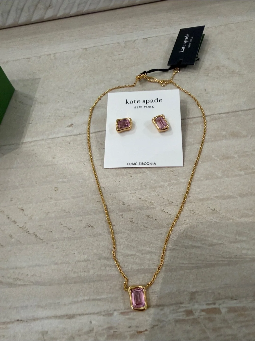 kate spade Gold-Tone Necklace and Pink Stone Stud Earrings